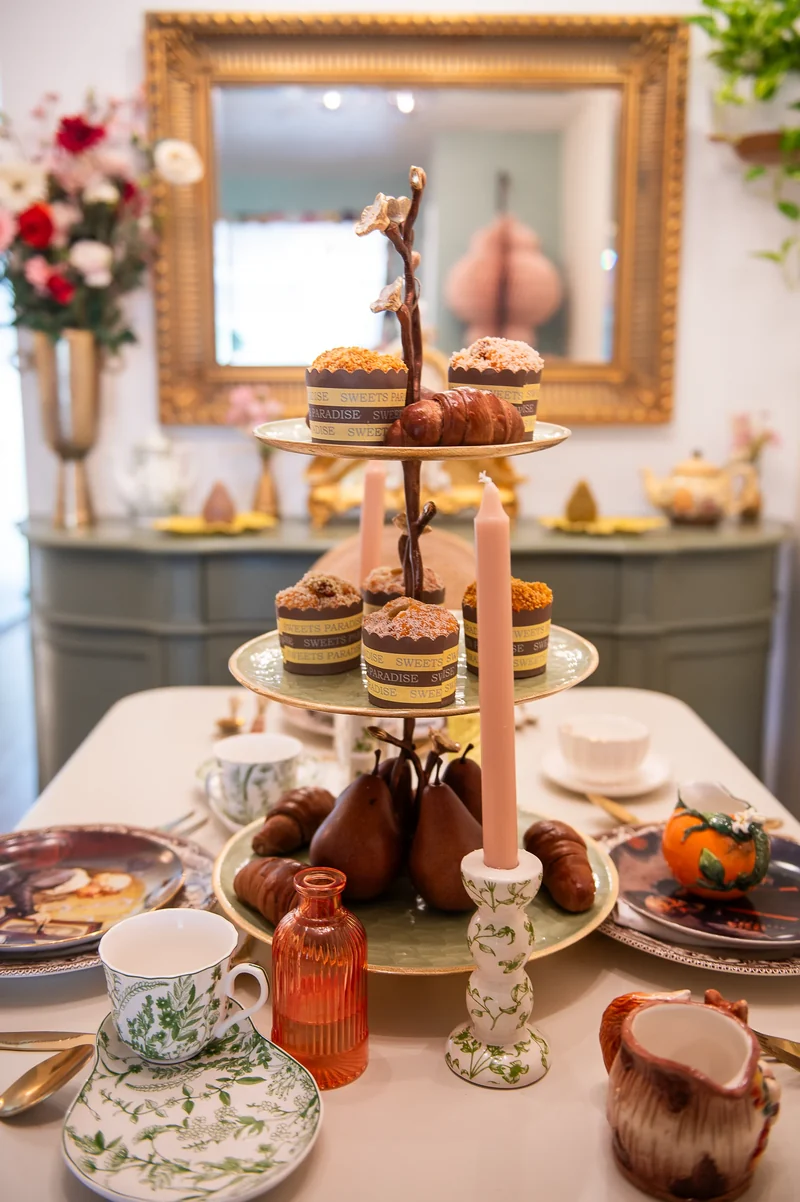 An elegant Afternoon Tea dessert display at Maison Q in Clermont, Florida.