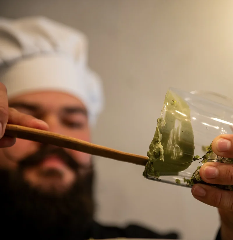 Matcha being prepared by hand in the Maison Q kitchen.
